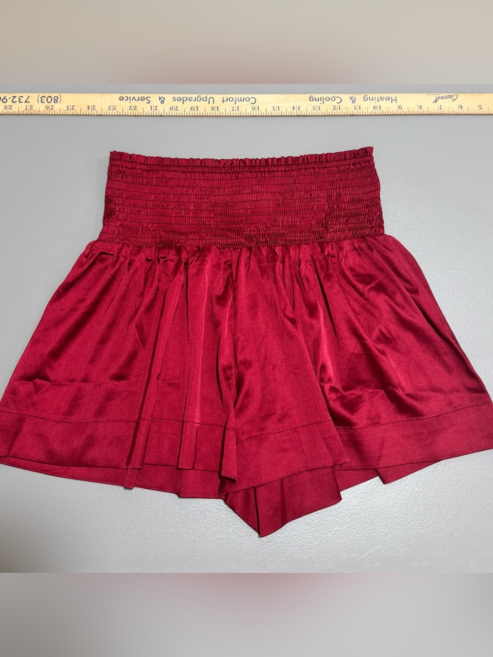 TCEC Red High-Waist Smocked Skort-Style Shorts